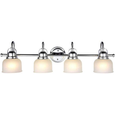 Industrial-style 4 Light Chrome Finish Bath Vanity Wall Fixture White Frosted Prismatic Glass 34" Wide - Fort Decor