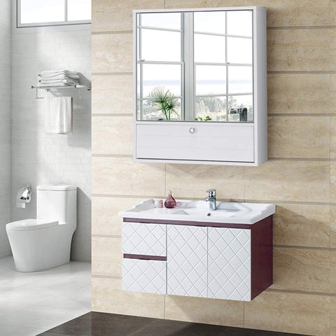 Wall Mounted Storage Cabinet, Bathroom Medicine Cabinet with Double Mirrored Doors and Adjustable Shelf, Ideal for Bathroom, Living Room, Cloakroom, 21.5 x 5.5 x 24.5 inches (White) - Fort De
