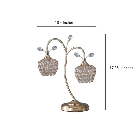 Floral Tree Design Metal Table Lamp With Dome Shade And Crystals