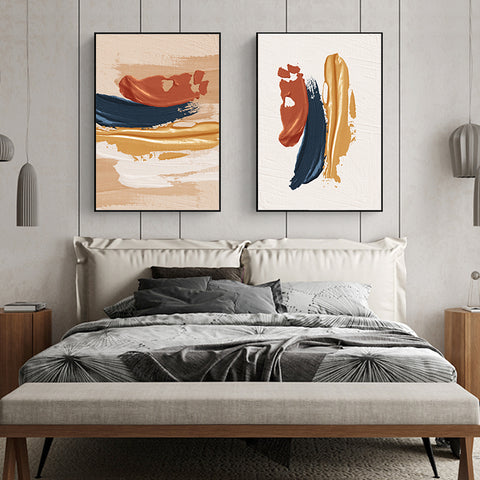 Modern Abstract Art Poster Orange Blue Blush Texture Oil Painting Canvas - Fort Decor