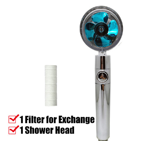 Turbo Propeller Shower Head High Pressure Flow 360 Degrees with Fan Extension