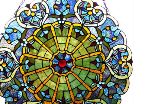 WILLA Tiffany-glass Victorian Window Panel 23" - Fort Decor