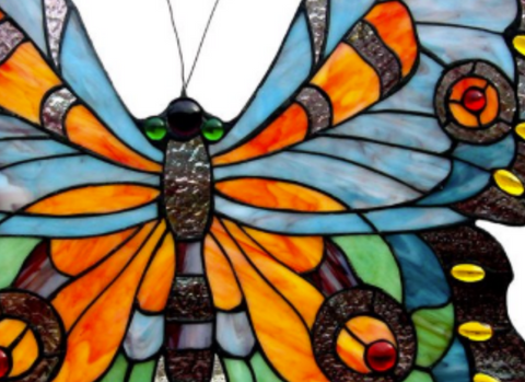 MARIPOSA Tiffany-glass Butterfly Window Panel 21x20