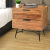 2 Drawer Wooden Nightstand With Metal Angled Legs, Bl