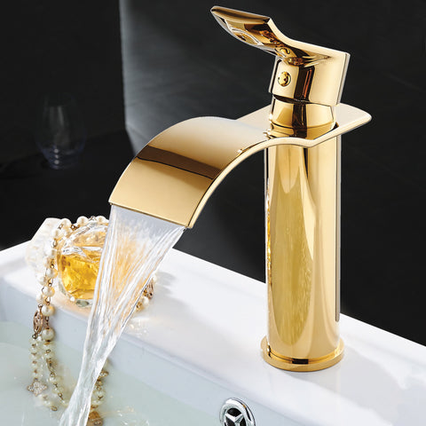 Gold and white Waterfall Faucet Brass Bathroom Faucet - Fort Decor