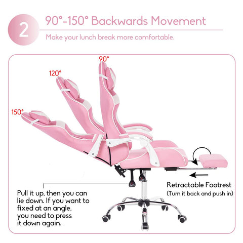 Computer Gaming Chair Reclining Armchair with Footrest Internet Cafe Gamer Chair Office Furniture Pink Chair - Fort Decor