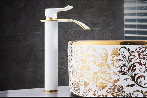 Gold and white Waterfall Faucet Brass Bathroom Faucet - Fort Decor