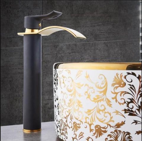 Basin Gold and white Waterfall Faucet Brass Bathroom Faucet - Fort Decor